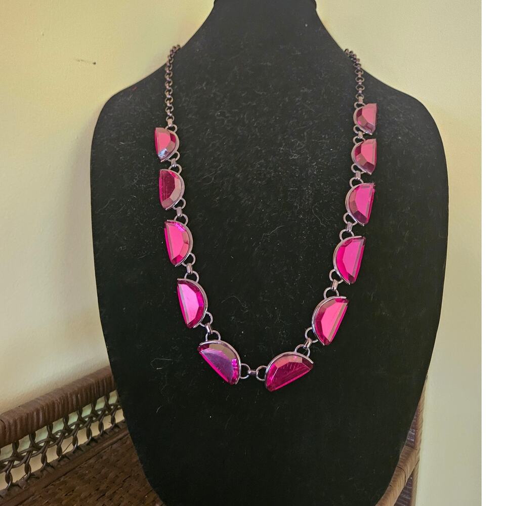 Coldwater Creek Magenta Purpled Pink Crescent Gem Long Necklace